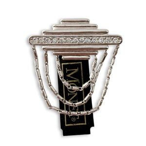 Vintage Monet Art Deco Revival Clear Rhinestone Chain Swag Brooch Silvertone